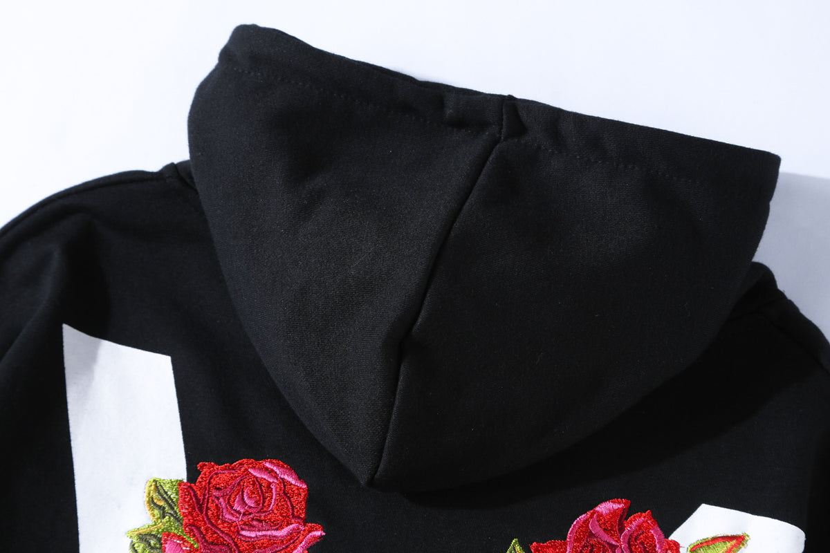 V Rose Embroidery hoodie - RIGHTOUTFIT