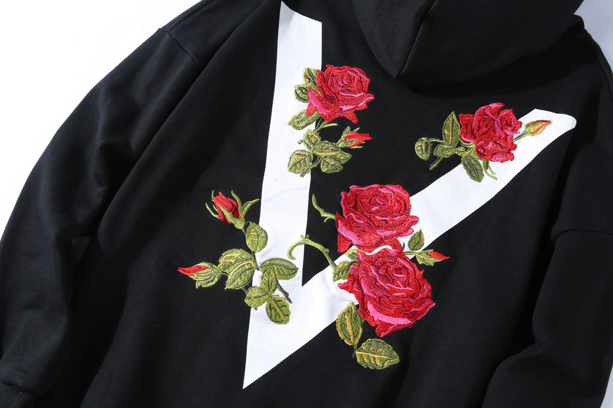 V Rose Embroidery hoodie - RIGHTOUTFIT