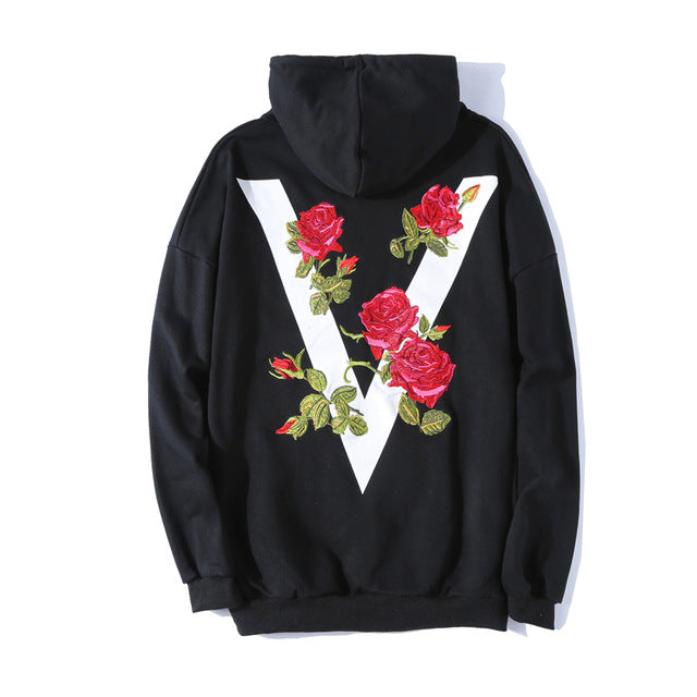 V Rose Embroidery hoodie - RIGHTOUTFIT