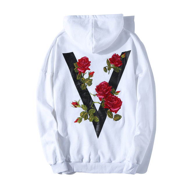 V Rose Embroidery hoodie - RIGHTOUTFIT