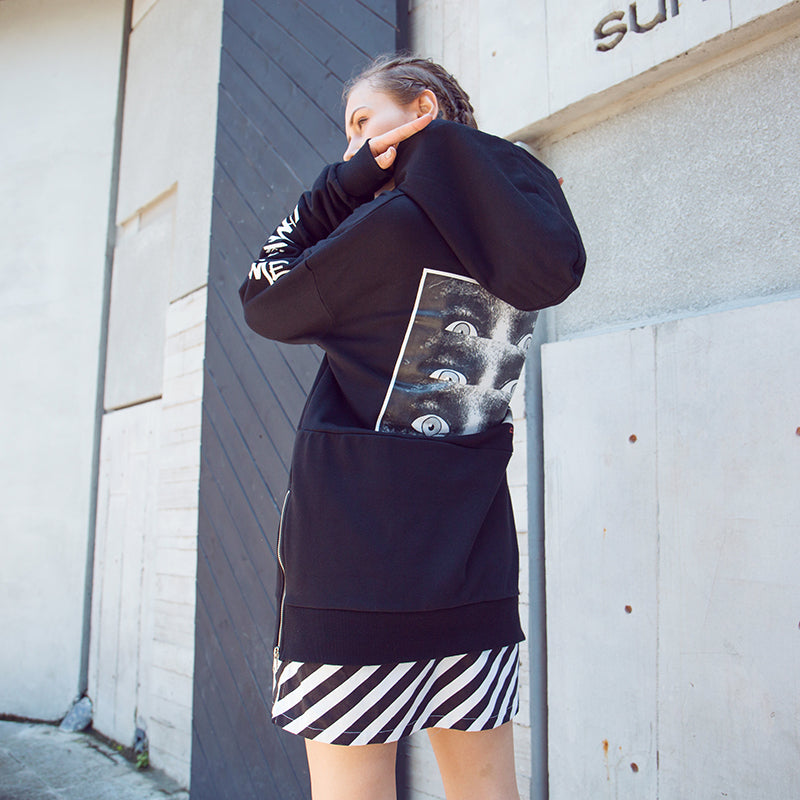 Two Piece Side Zipper Stripe Patchwork hoodie - RIGHTOUTFIT
