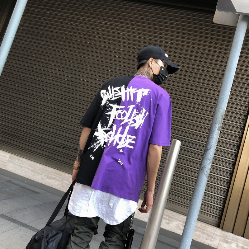 Two color letter T-shirt - RIGHTOUTFIT