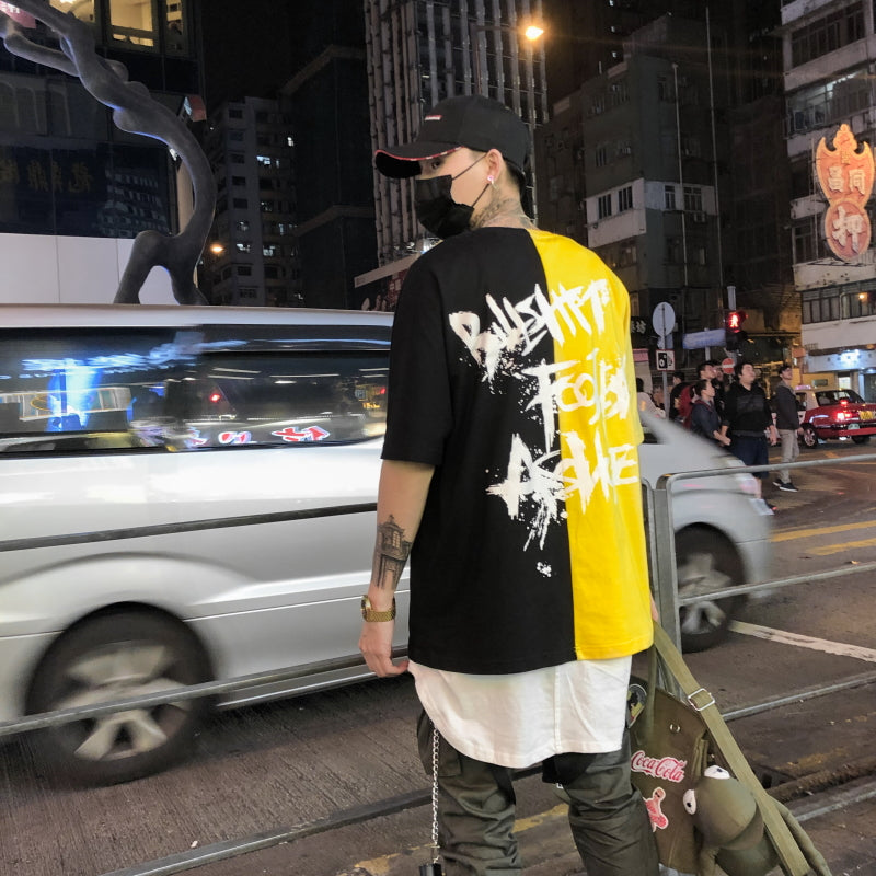 Two color letter T-shirt - RIGHTOUTFIT