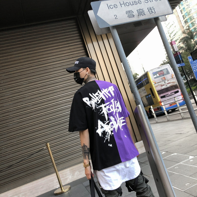 Two color letter T-shirt - RIGHTOUTFIT