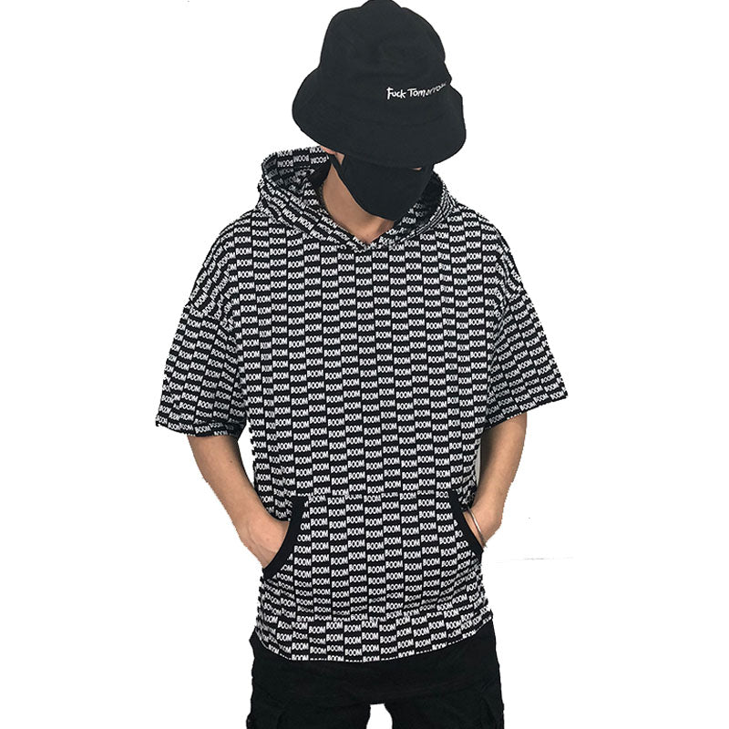 Hooded Short sleeve letter printed top - RIGHTOUTFIT