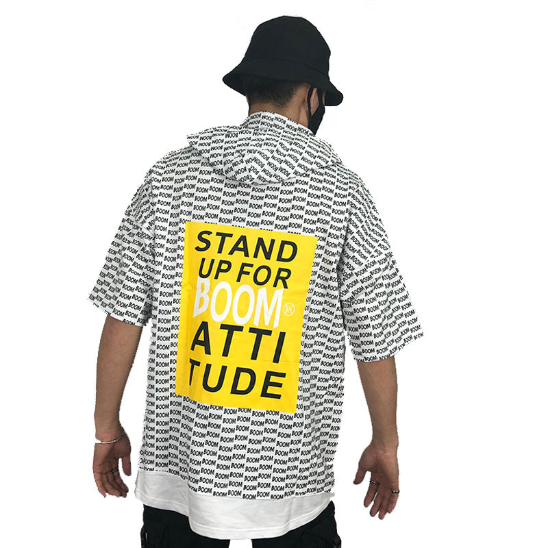 Hooded Short sleeve letter printed top - RIGHTOUTFIT