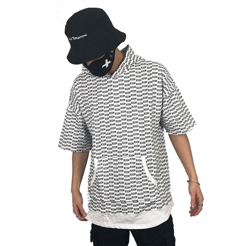 Hooded Short sleeve letter printed top - RIGHTOUTFIT