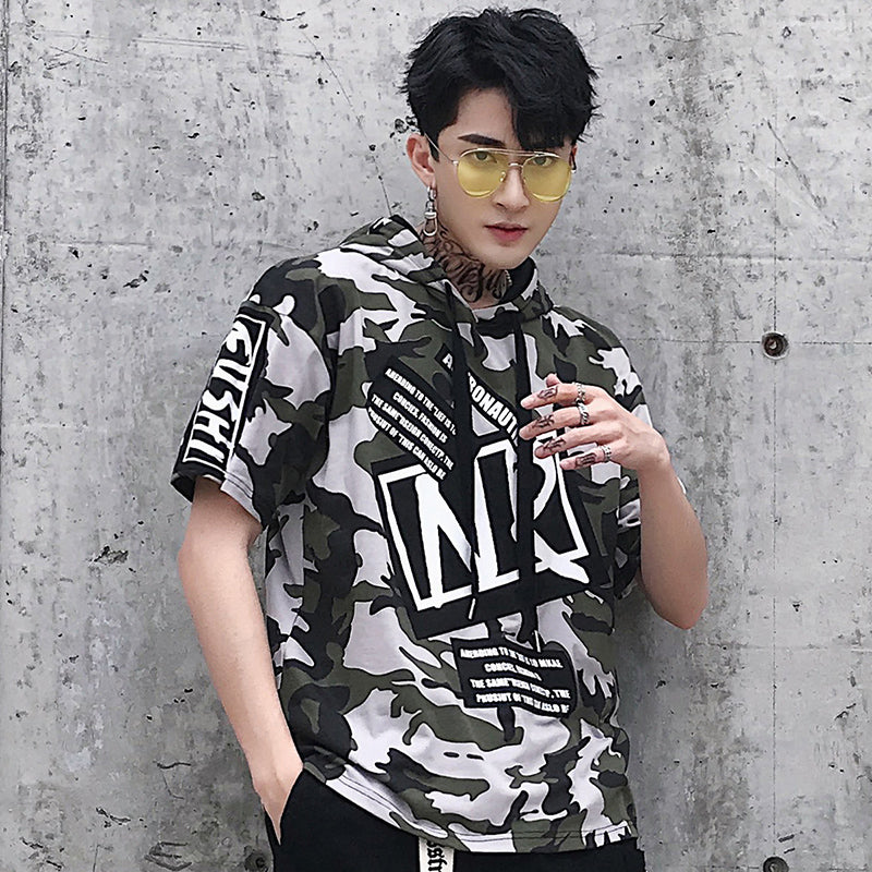 Applique short sleeve hoodie - RIGHTOUTFIT