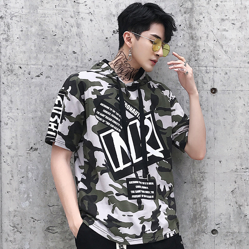 Applique short sleeve hoodie - RIGHTOUTFIT