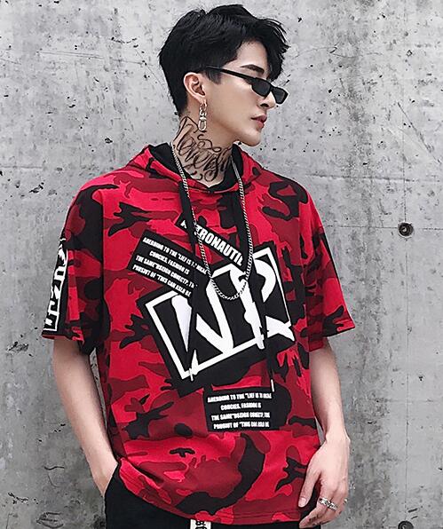 Applique short sleeve hoodie - RIGHTOUTFIT