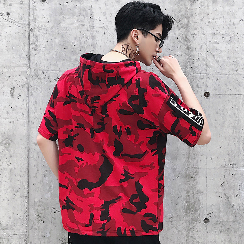 Applique short sleeve hoodie - RIGHTOUTFIT