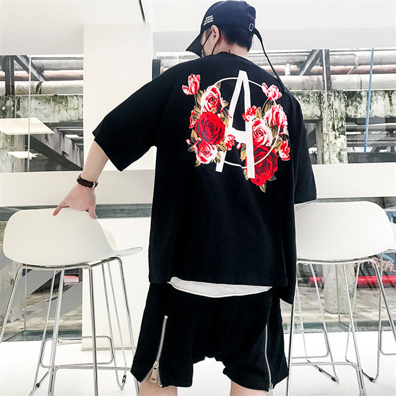 Rose Printing A T Shirt - RIGHTOUTFIT