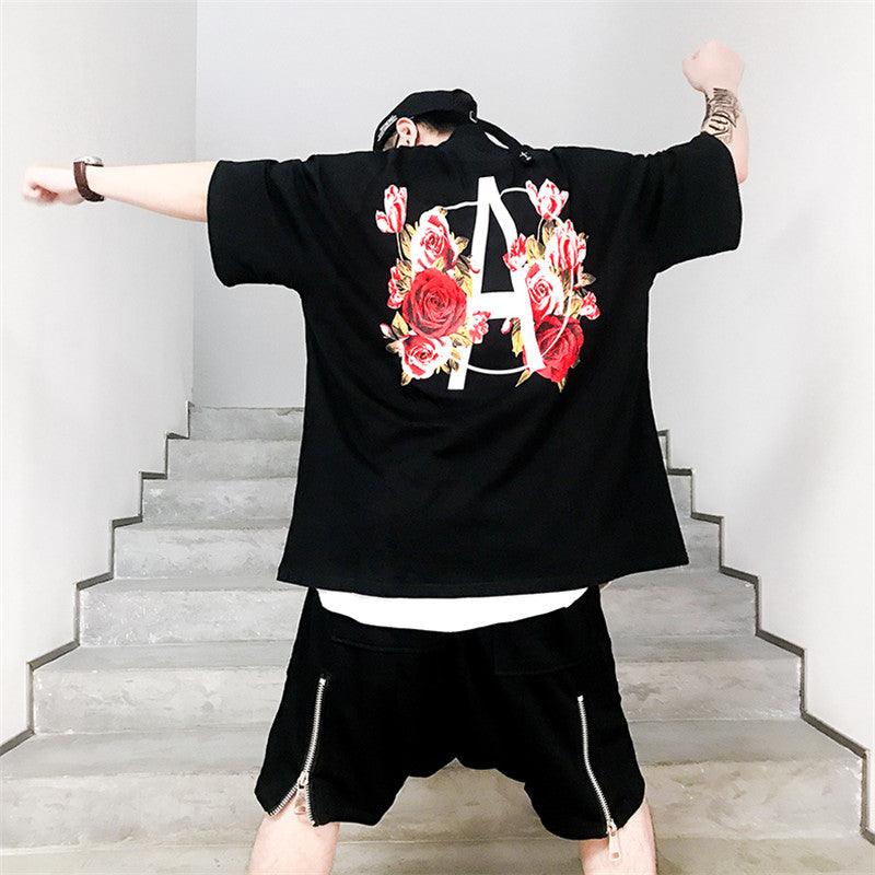 Rose Printing A T Shirt - RIGHTOUTFIT