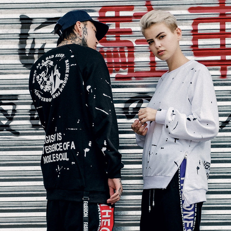 Side Zipper Ribbon Inked Graffiti Sweatshirts - RIGHTOUTFIT