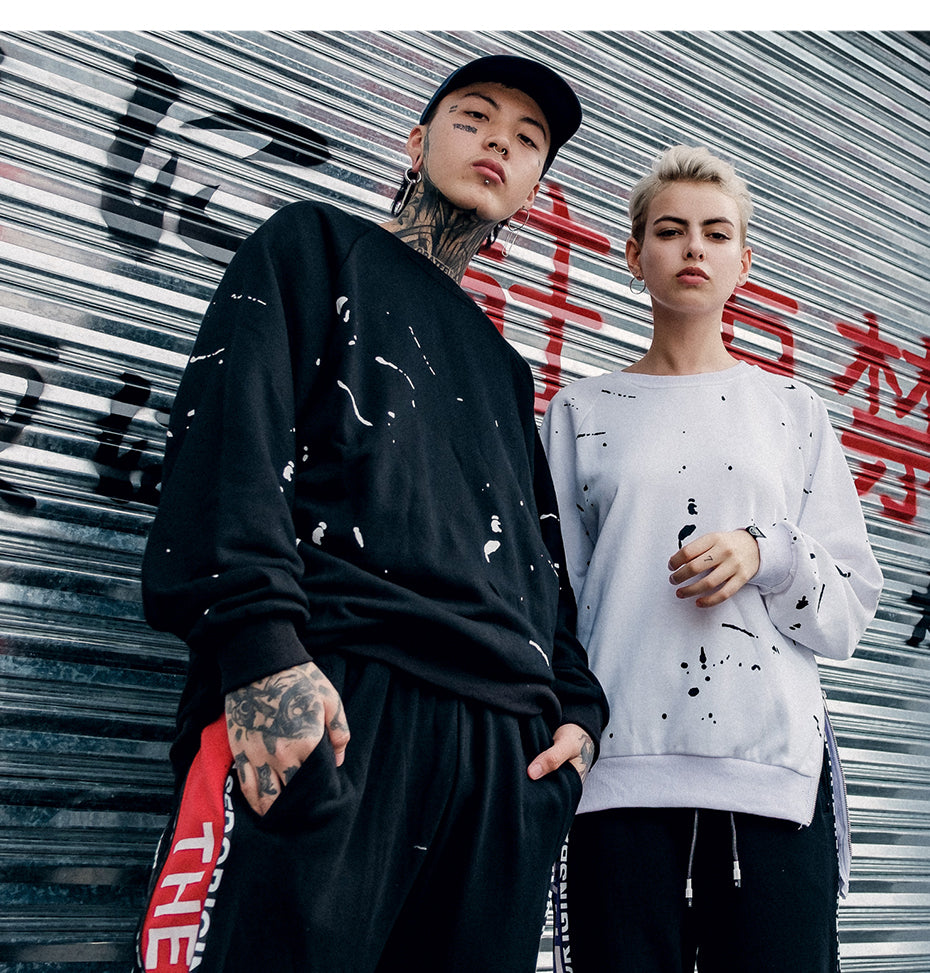 Side Zipper Ribbon Inked Graffiti Sweatshirts - RIGHTOUTFIT