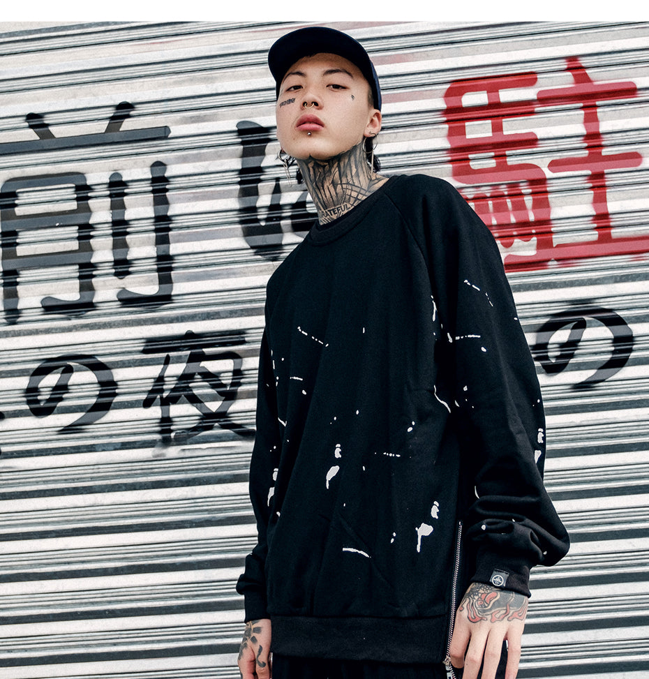 Side Zipper Ribbon Inked Graffiti Sweatshirts - RIGHTOUTFIT