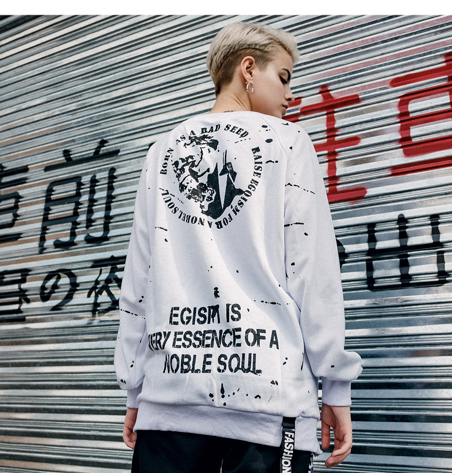 Side Zipper Ribbon Inked Graffiti Sweatshirts - RIGHTOUTFIT