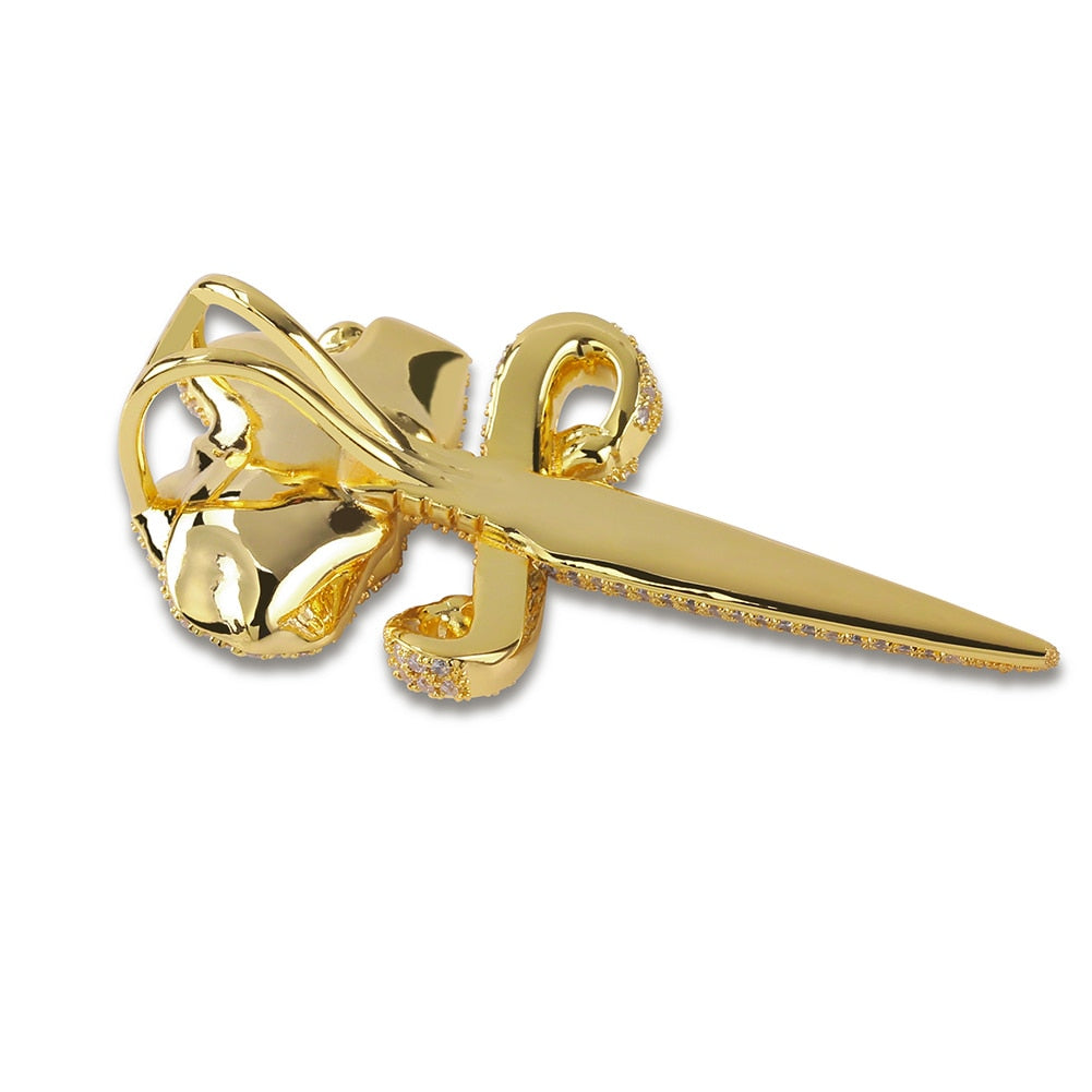 Iced Out Sword Flower Pendant With Chain - RIGHTOUTFIT