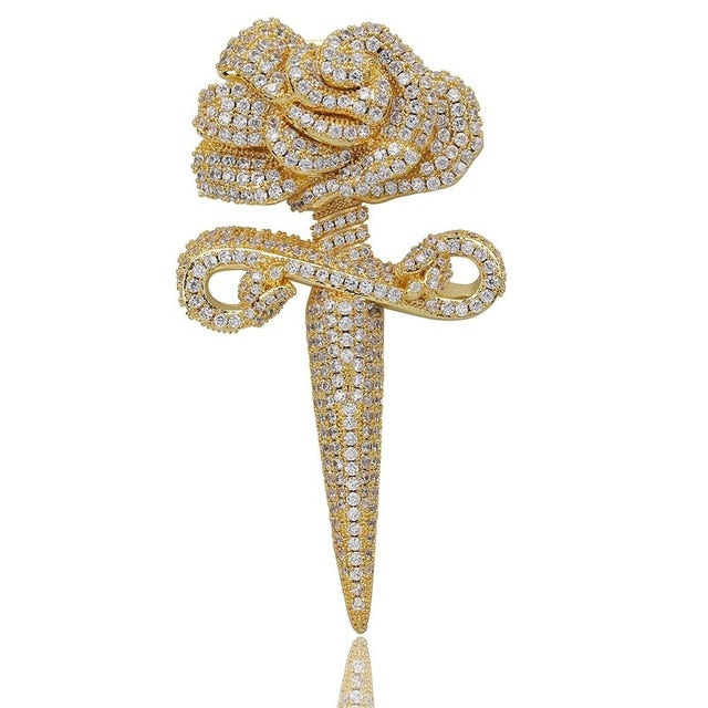 Iced Out Sword Flower Pendant With Chain - RIGHTOUTFIT