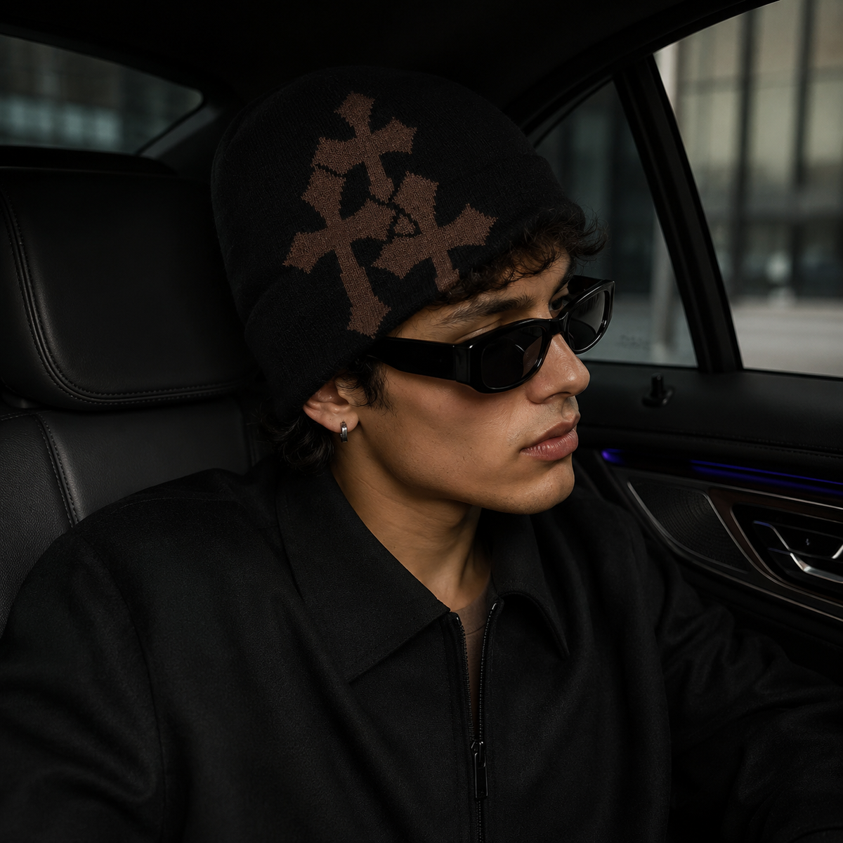 Crucifix Jacquard Knitted Hat