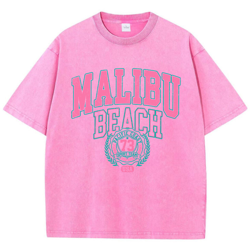 Washed Cotton T-Shirt – Malibu Beach Letter Print