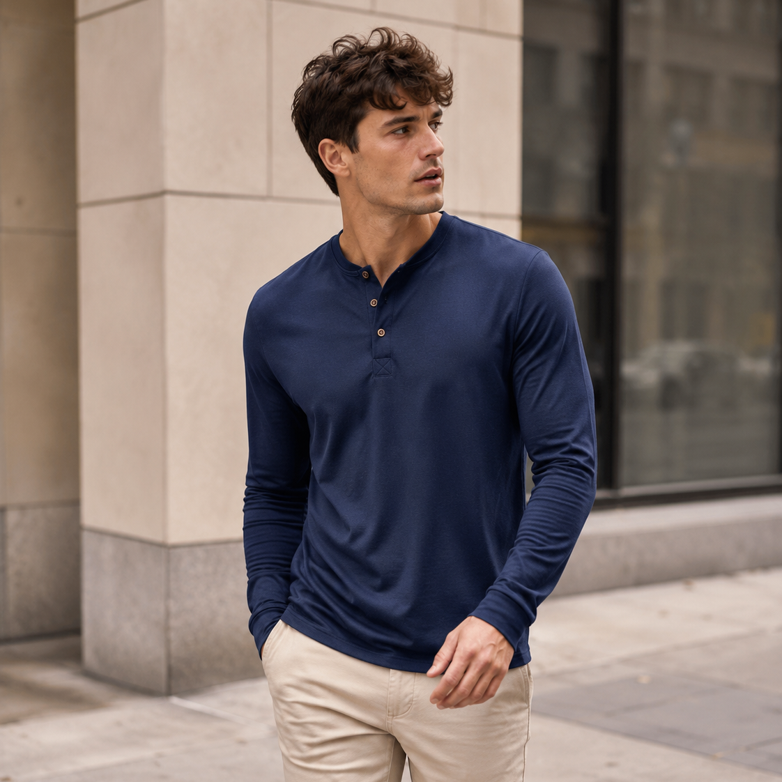 Men’s Long Sleeve Henley T-Shirt