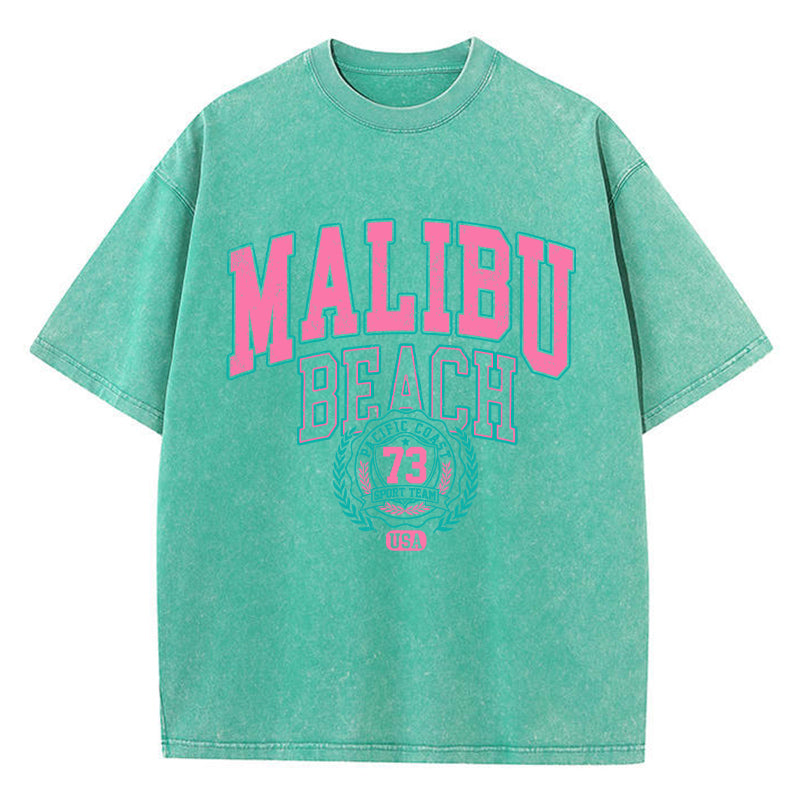 Washed Cotton T-Shirt – Malibu Beach Letter Print