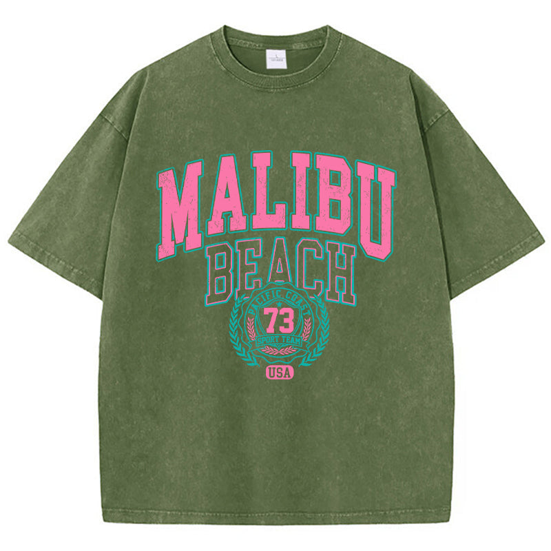 Washed Cotton T-Shirt – Malibu Beach Letter Print