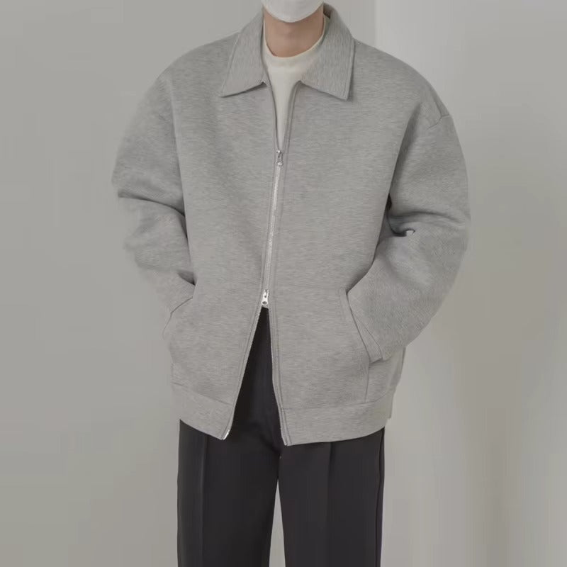 Seoul Zip Sweatshirt Jacket – Oversized Korean Fit Grey Cardigan