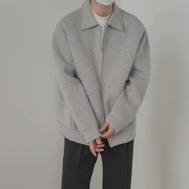Seoul Zip Sweatshirt Jacket – Oversized Korean Fit Grey Cardigan
