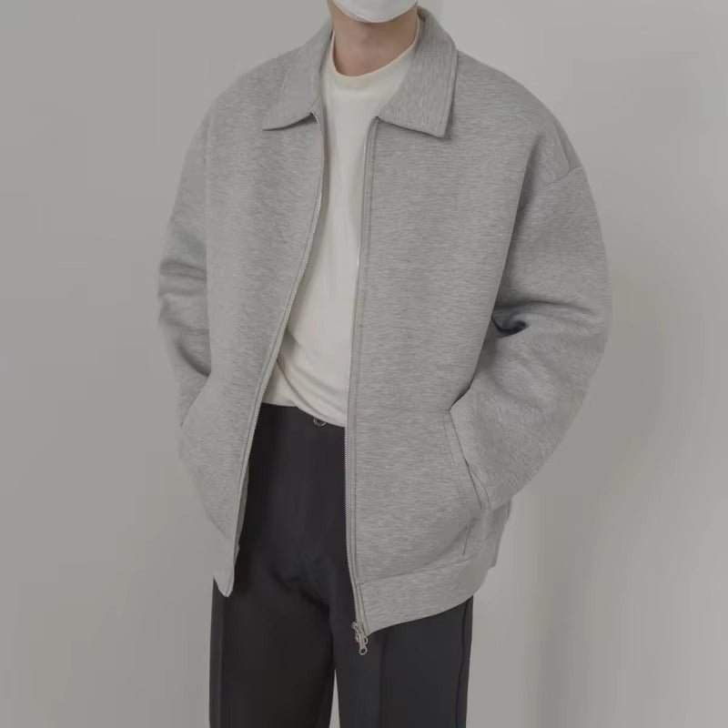 Seoul Zip Sweatshirt Jacket – Oversized Korean Fit Grey Cardigan