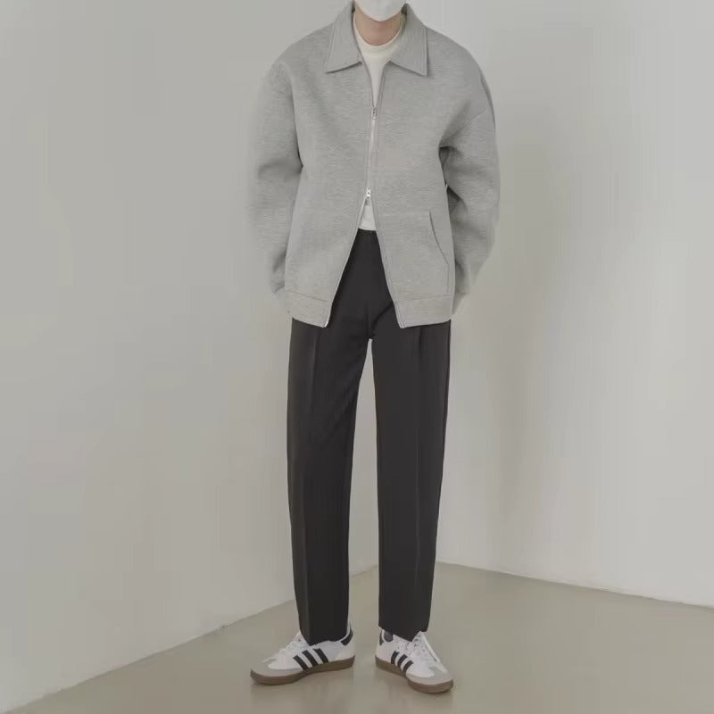 Seoul Zip Sweatshirt Jacket – Oversized Korean Fit Grey Cardigan