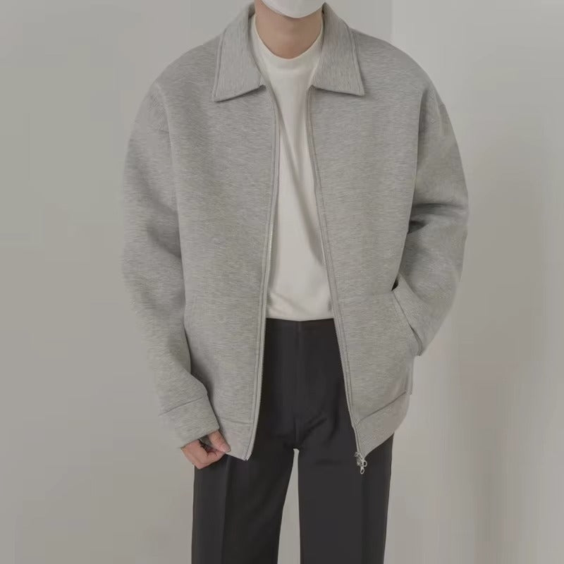 Seoul Zip Sweatshirt Jacket – Oversized Korean Fit Grey Cardigan