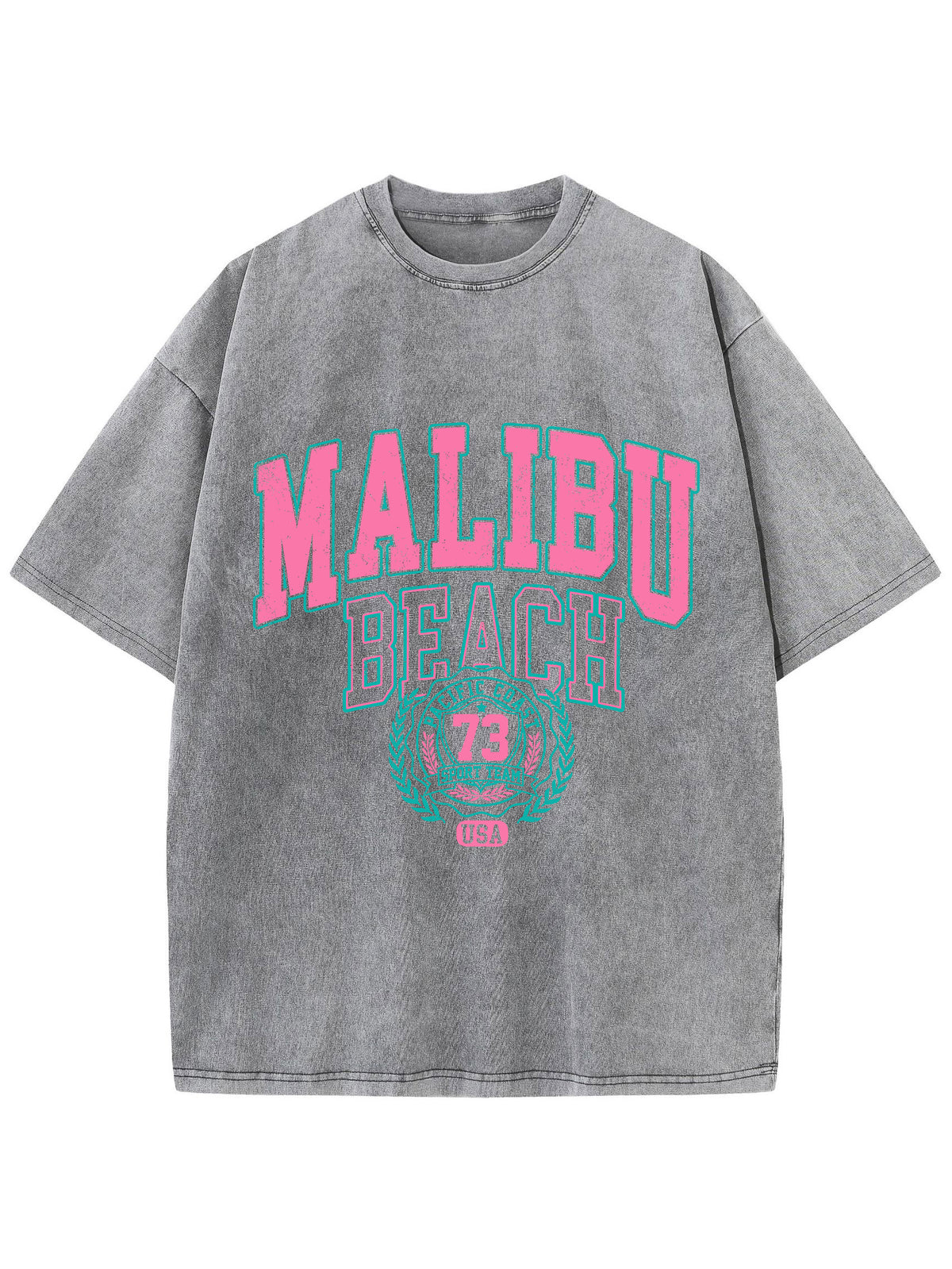 Washed Cotton T-Shirt – Malibu Beach Letter Print