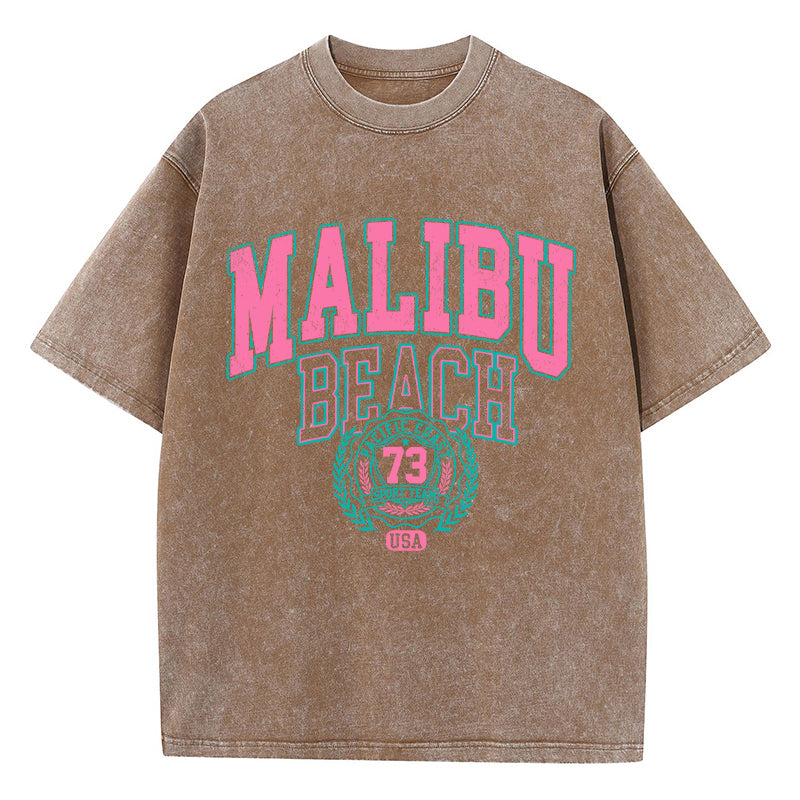 Washed Cotton T-Shirt – Malibu Beach Letter Print