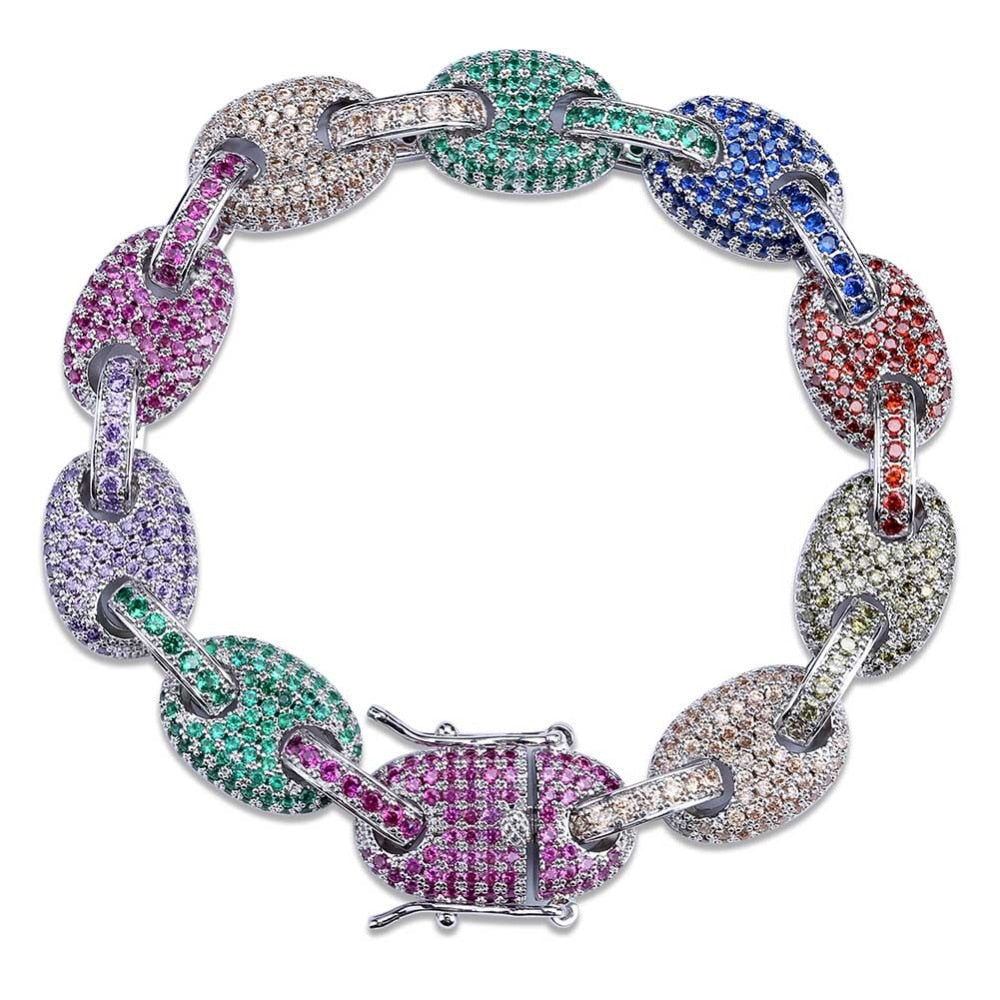 12MM Rainbow Iced Out Link Bracelet - RIGHTOUTFIT