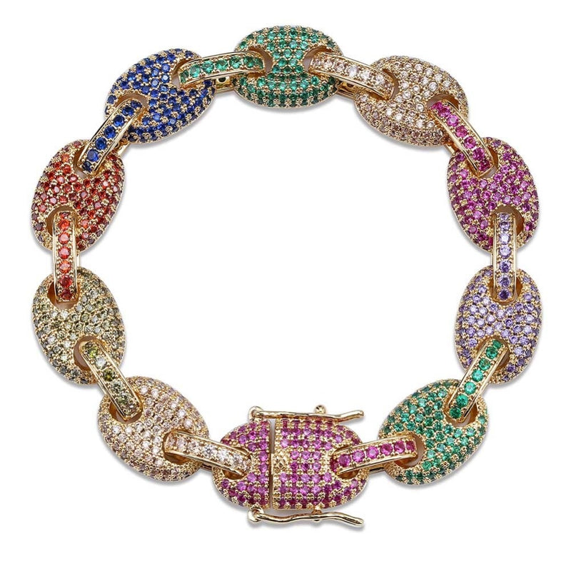 12MM Rainbow Iced Out Link Bracelet - RIGHTOUTFIT