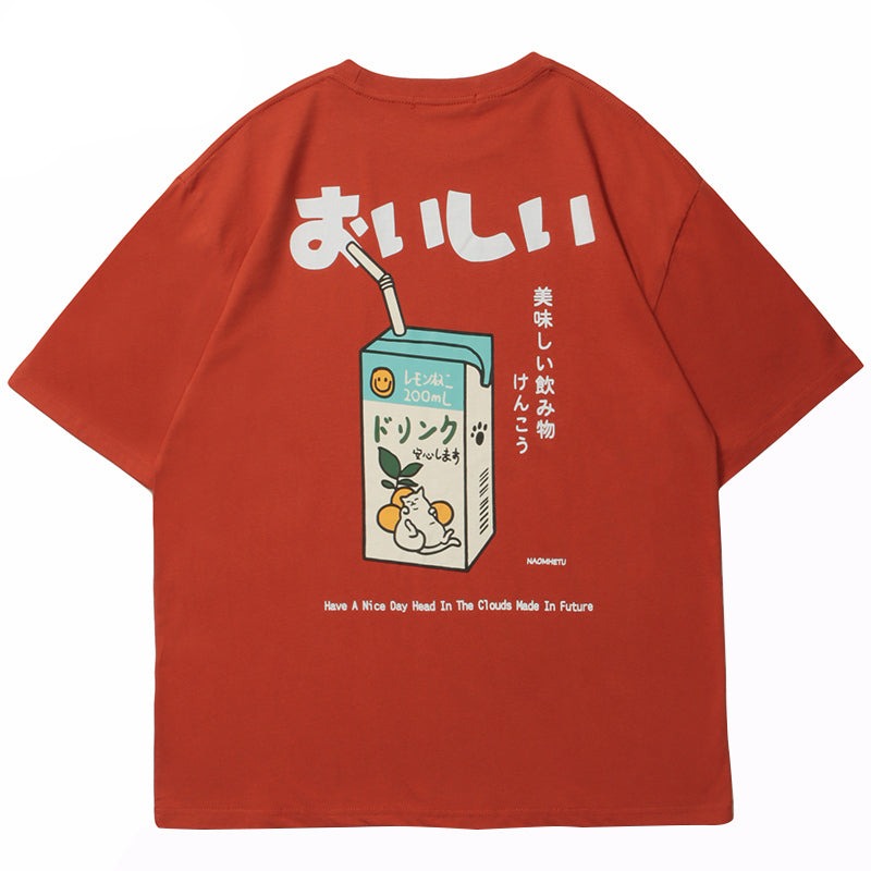 Drink Print Embroidery T Shirt