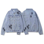 Cross Appliqué Embroidery Denim Jacket