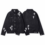 Cross Appliqué Embroidery Denim Jacket