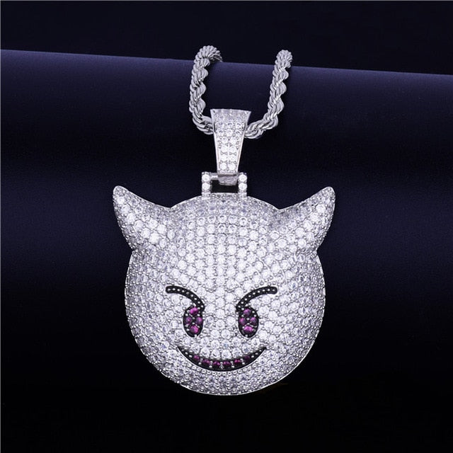 Iced Demon Evil Emoji Pendant  with Chain - RIGHTOUTFIT