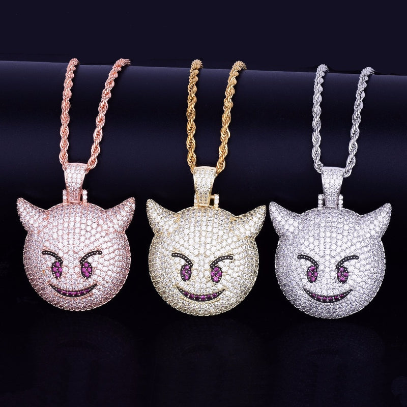 Iced Demon Evil Emoji Pendant  with Chain - RIGHTOUTFIT
