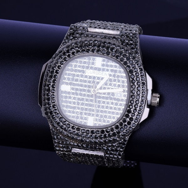Red Men's watch Big Dial Military Quartz Clock Luxury Rhinestone Business Waterproof wrist watches Relogio Masculino Hiphop 24cm - RIGHTOUTFIT