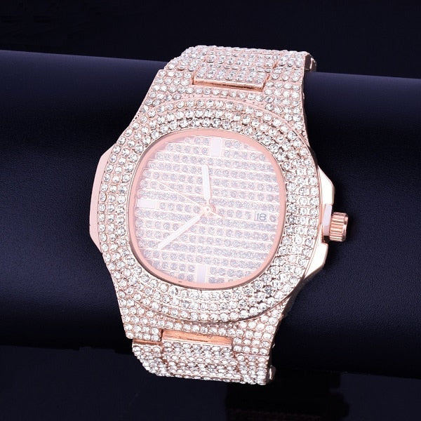 Red Men's watch Big Dial Military Quartz Clock Luxury Rhinestone Business Waterproof wrist watches Relogio Masculino Hiphop 24cm - RIGHTOUTFIT
