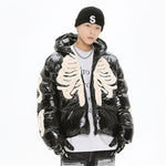 Skeleton Embroidery Leather Puffer Jacket