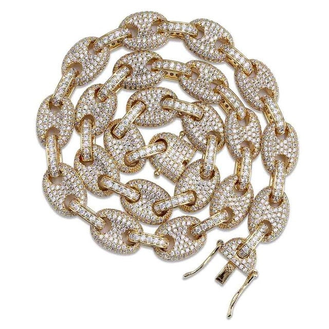 12MM Solid Gold Cubic Zircon Link Necklace - RIGHTOUTFIT