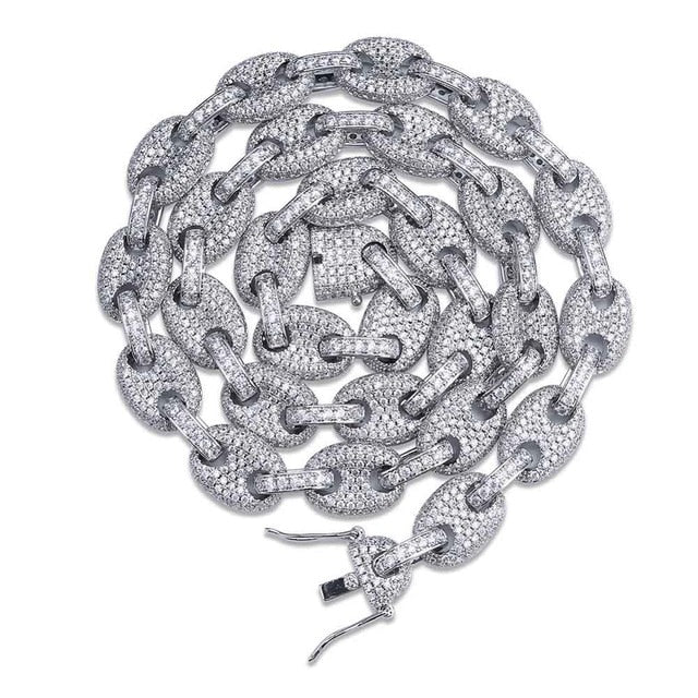12MM Solid Gold Cubic Zircon Link Necklace - RIGHTOUTFIT