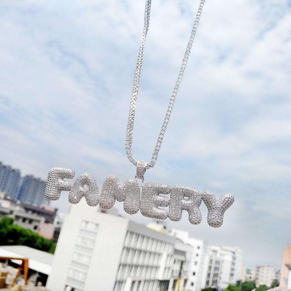Custom Name Bubble Letters Pendantwith chain - RIGHTOUTFIT