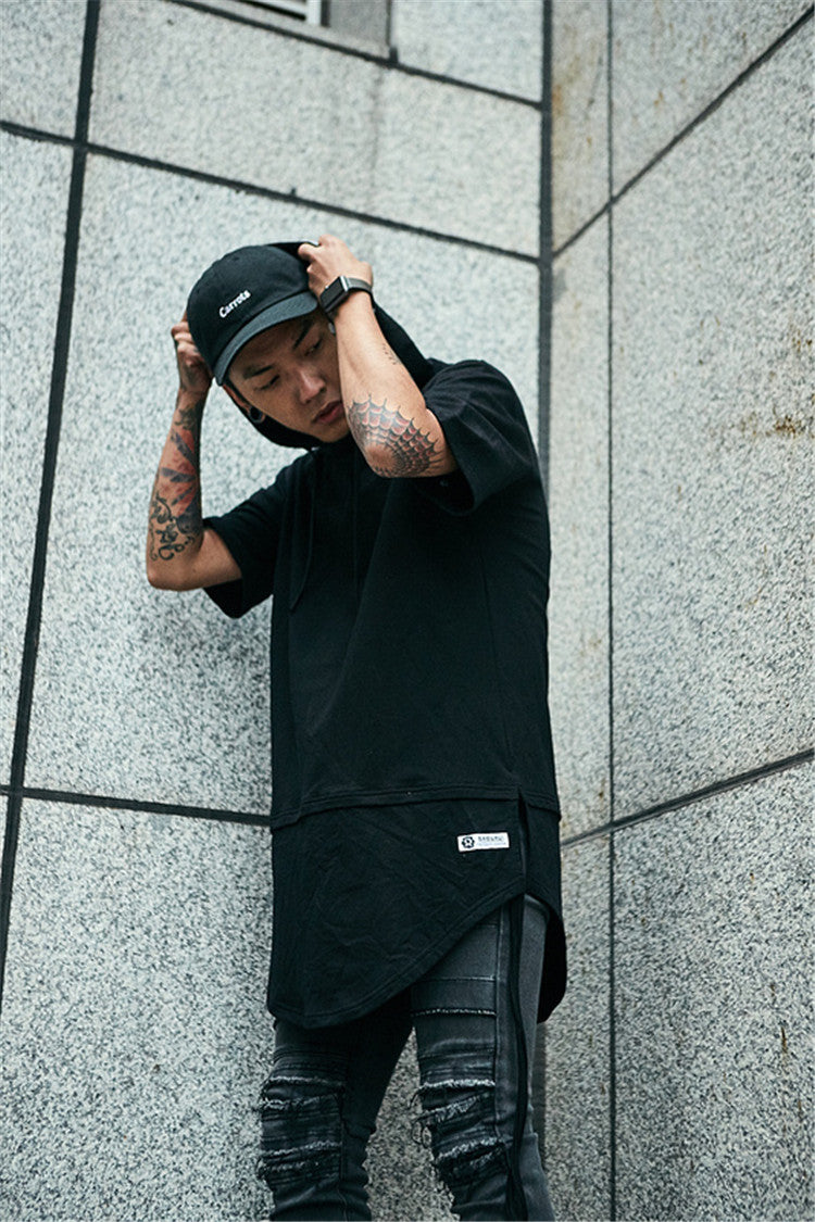 Curved side stripped T-shirt Hoodie - RIGHTOUTFIT