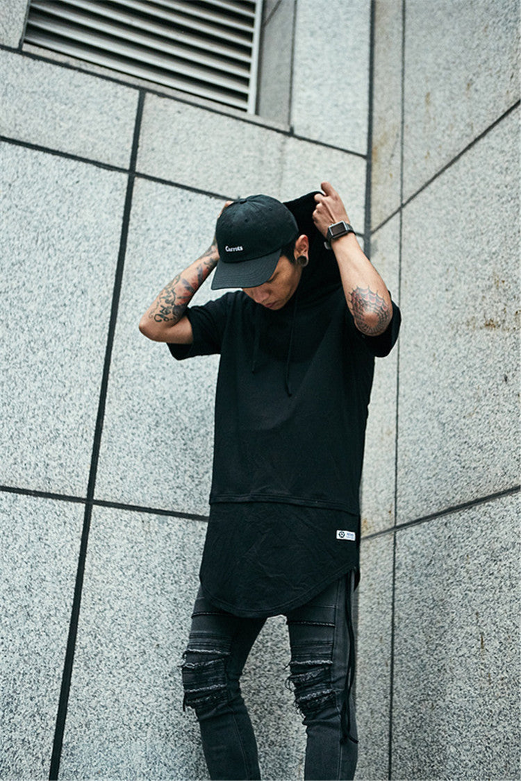Curved side stripped T-shirt Hoodie - RIGHTOUTFIT